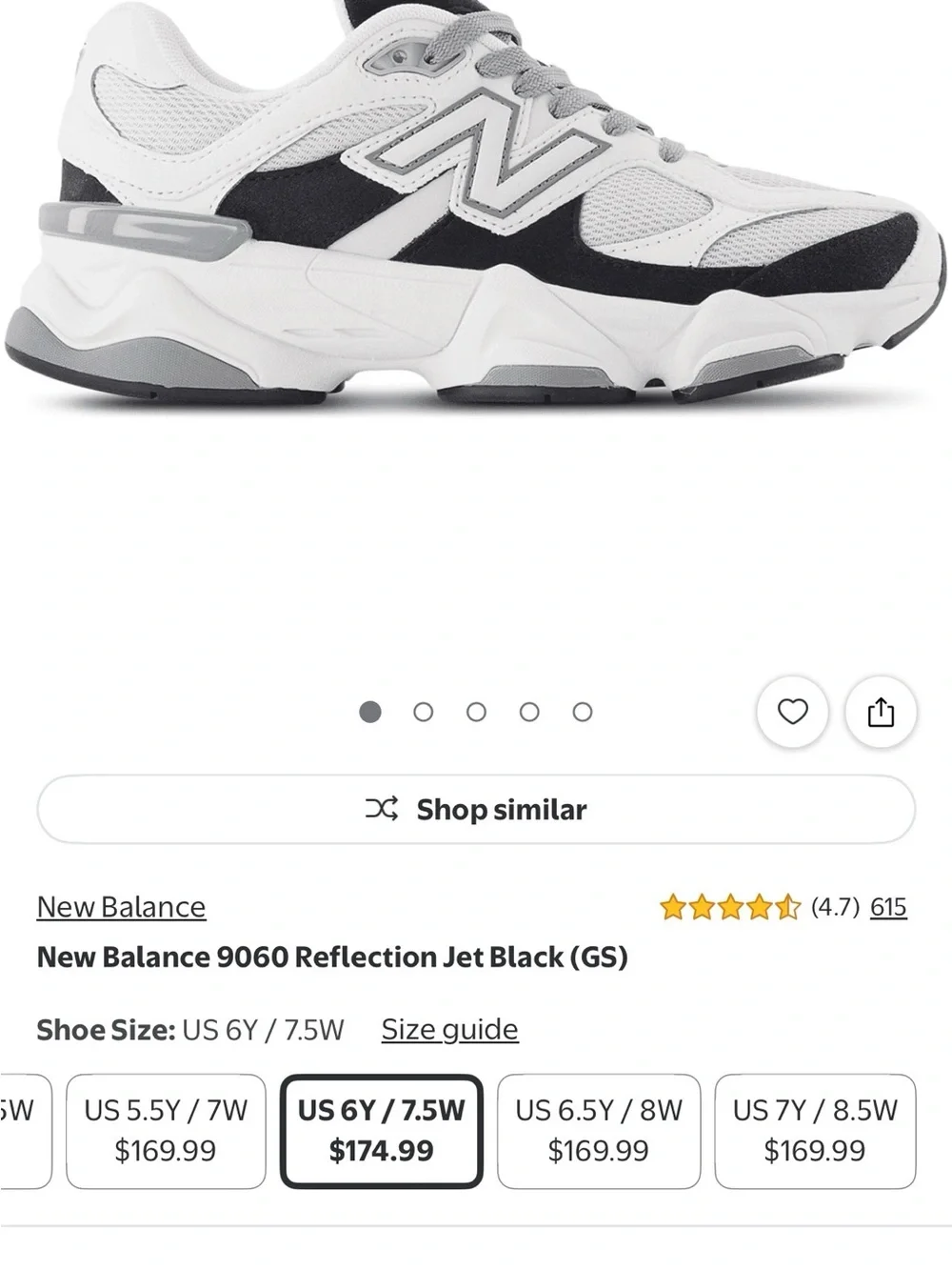 New Balance Kids White and Black 9060 Style Sneakers